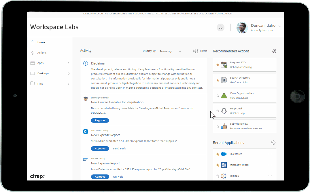 Animated gif of a Citrix workspace